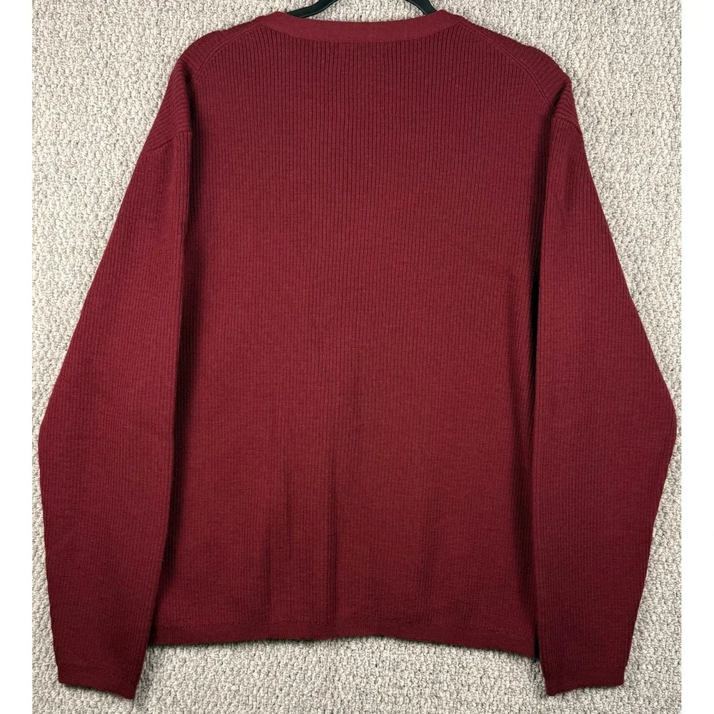 Jantzen Vintage V-Neck Sweater XL Burgundy 100% Wool Ribbed Knit 90s Y2K Maroon